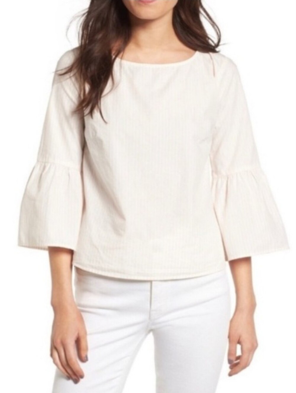 Madewell Bell-Sleeve Striped Pastel Cotton Lightweight Blouse Top